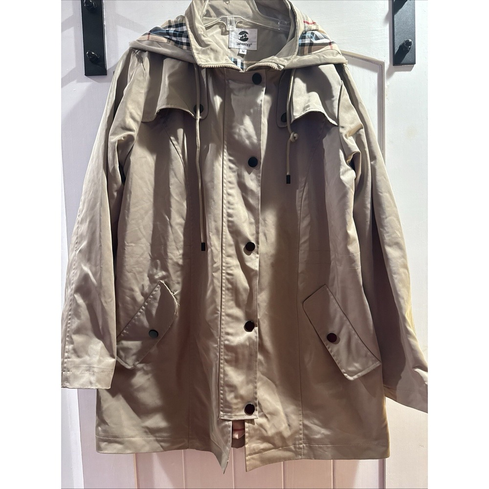 SaphiRose Women's Hooded Rain Jacket, Zip Up Hooded Sz Medium Medium Tan